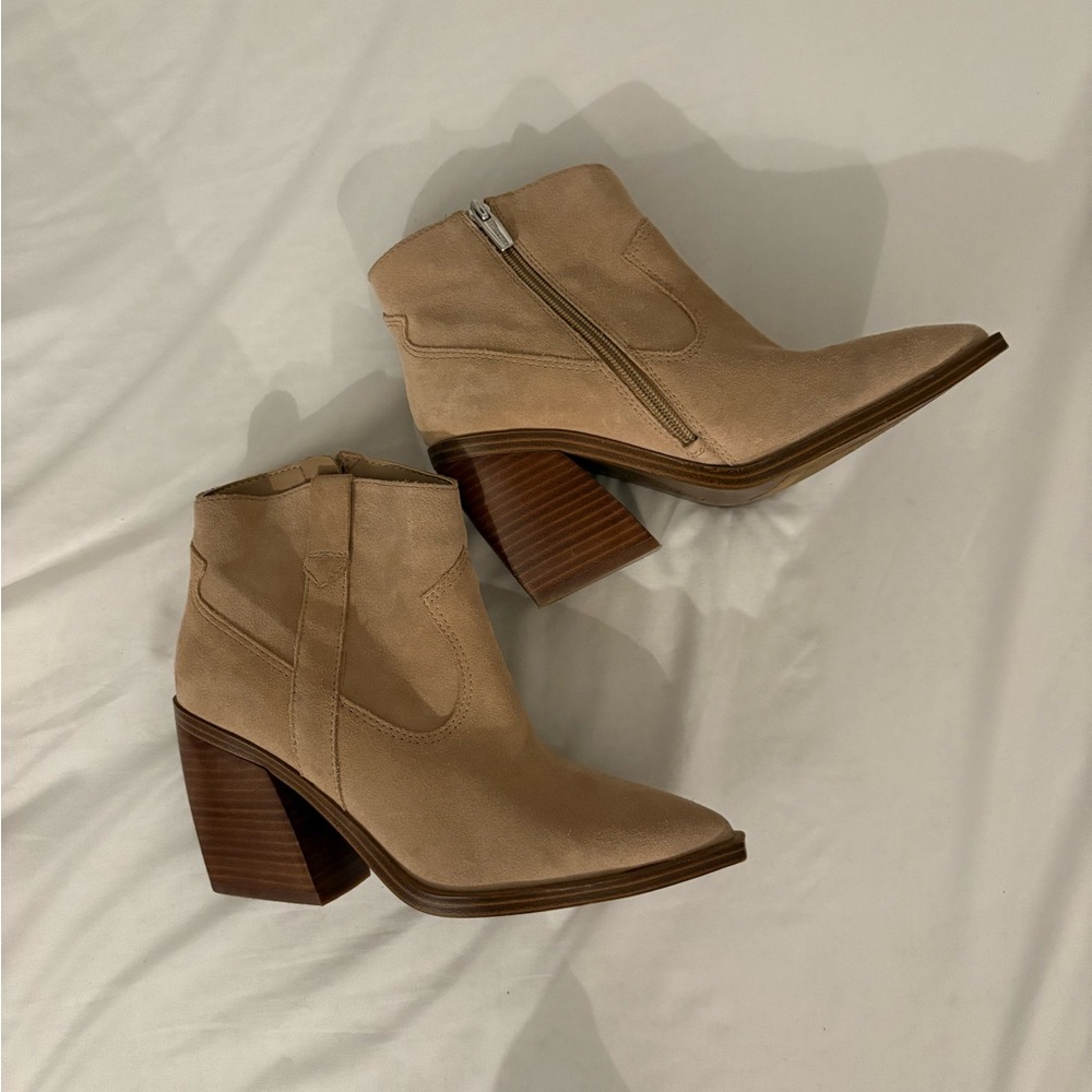 Vince Camuto Tan Ankle Booties with Western-Inspired Design